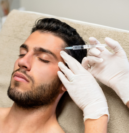 Man Getting headtreatment with a needle - injection to the head